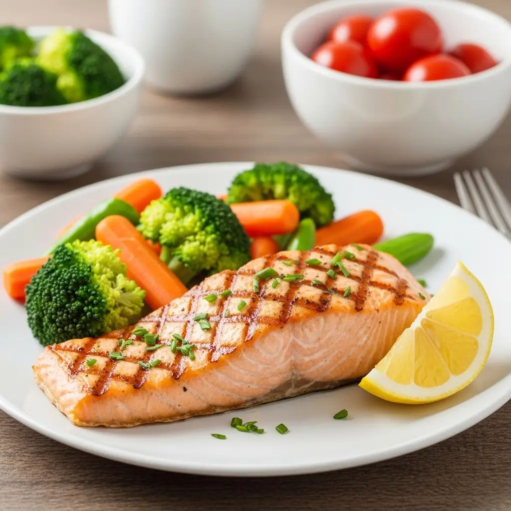 Grilled Salmon with Steamed Vegetables