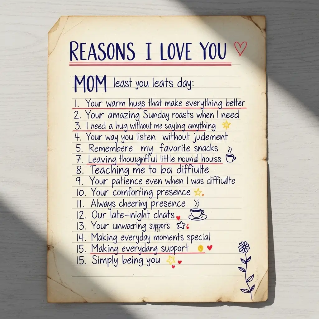 Handwritten “Reasons I Love You” List