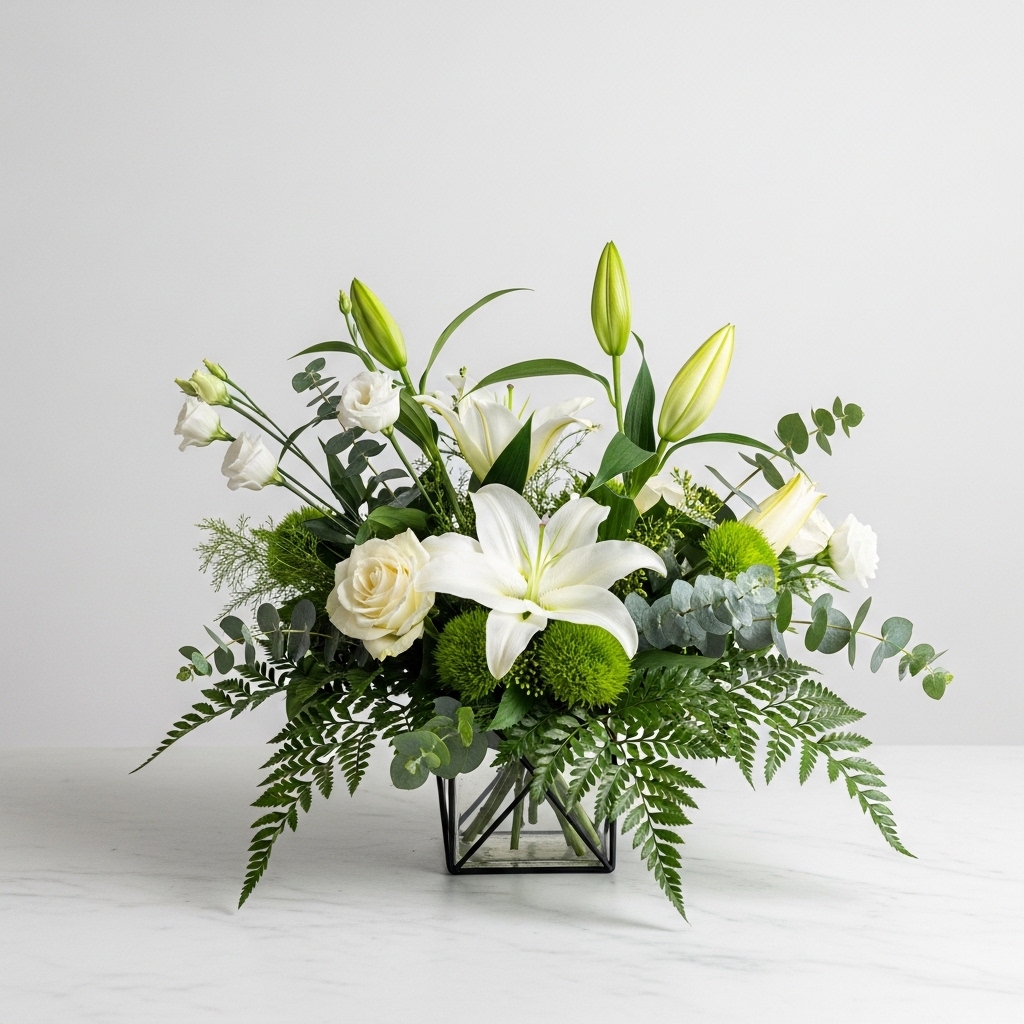 Minimalist Green and White Centerpiece