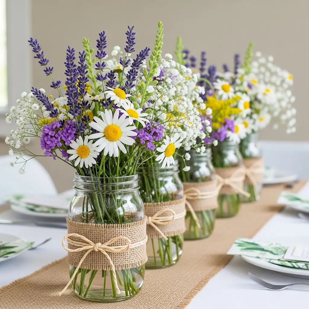 Rustic Wildflower Mason Jar Display