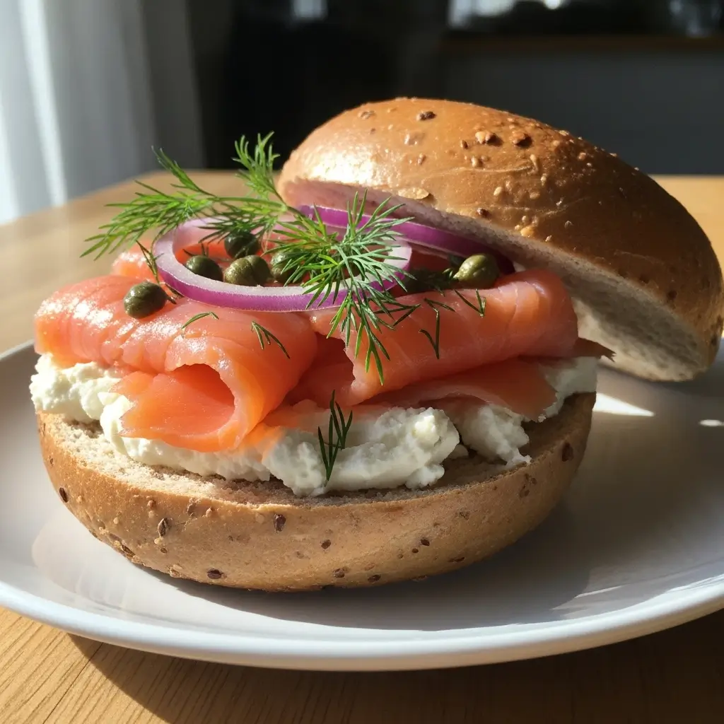 Whole Wheat Bagel with Cream Cheese & Salmon
