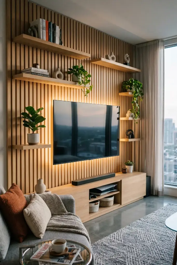 Modern Wooden Panel TV Wall
