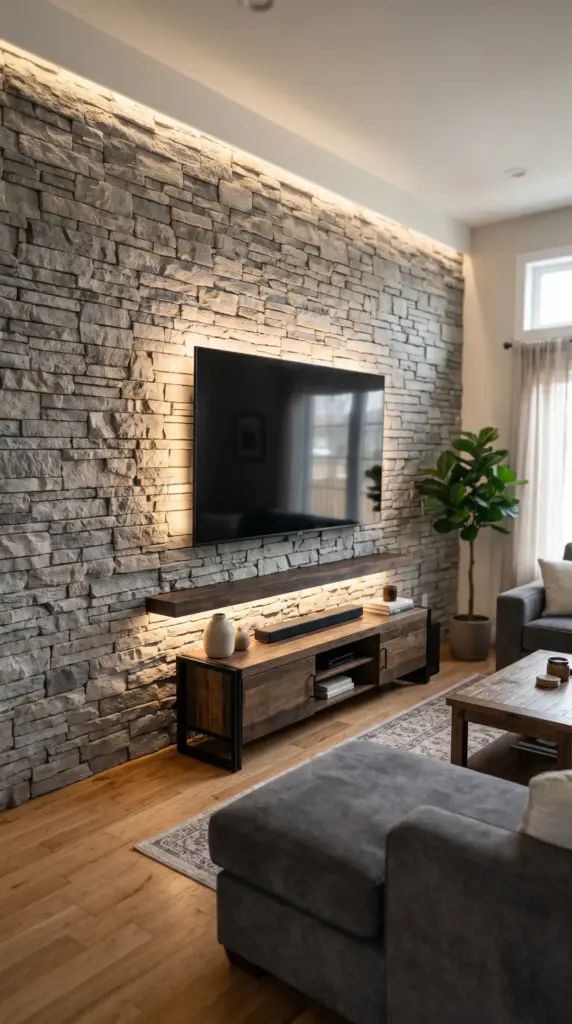 Stone Texture TV Wall Design