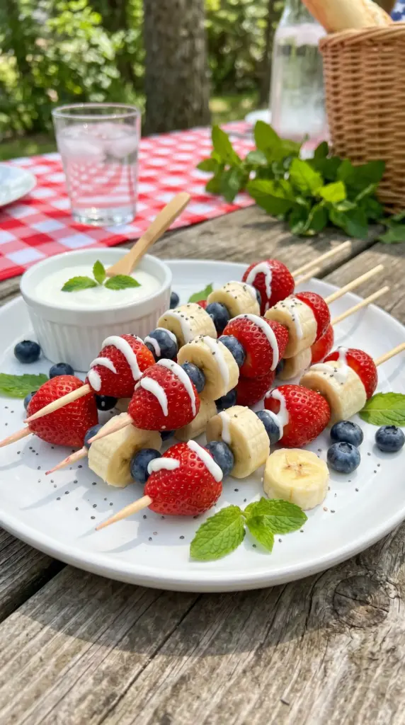 Strawberry Blueberry & Banana Yogurt Skewers