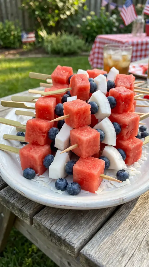 Watermelon, Blueberry & Coconut Skewers