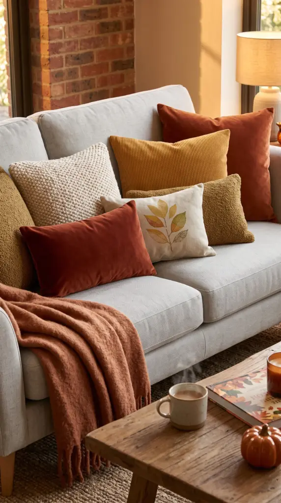 Add Warm-Toned Decorative Pillows