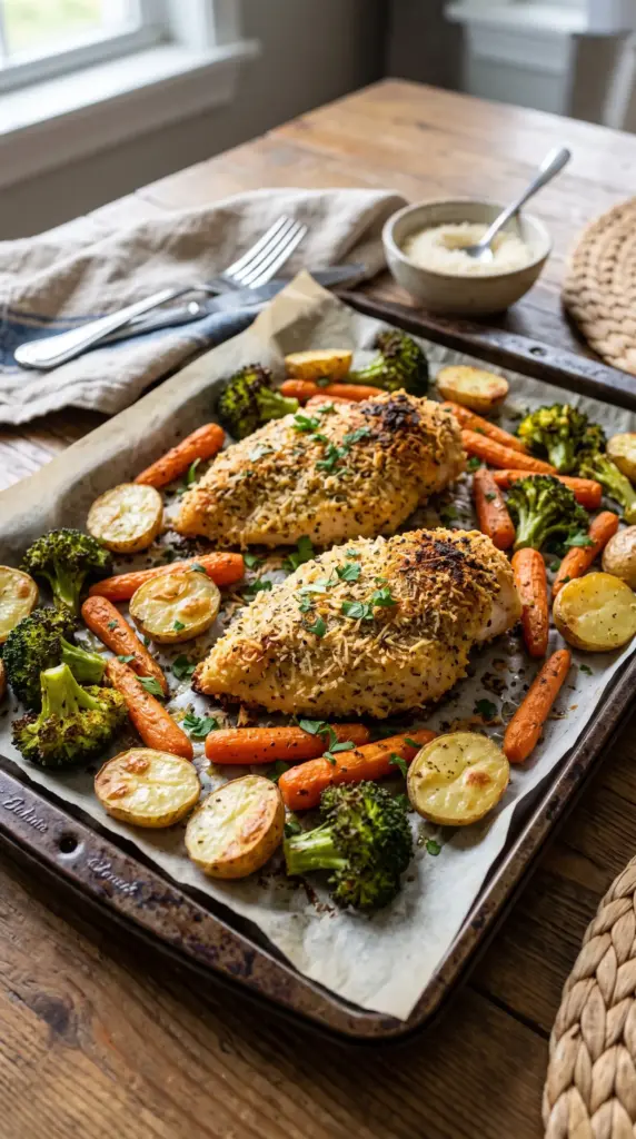 Baked Parmesan Chicken with Roasted Vegetables