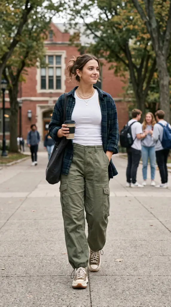 Cargo Pants with a Fitted Tank and Overshirt