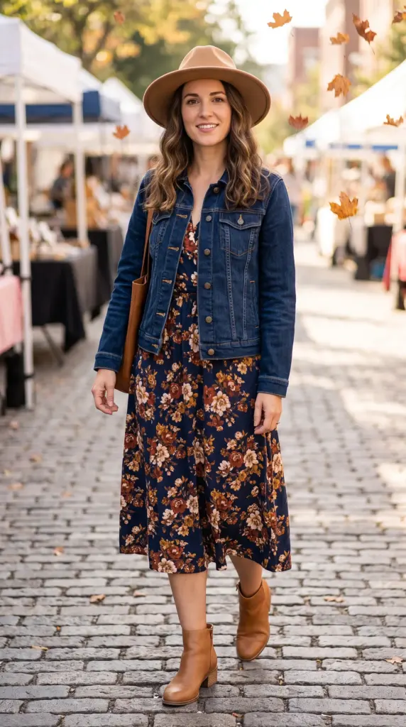 Denim Jacket over a Floral Midi Dress