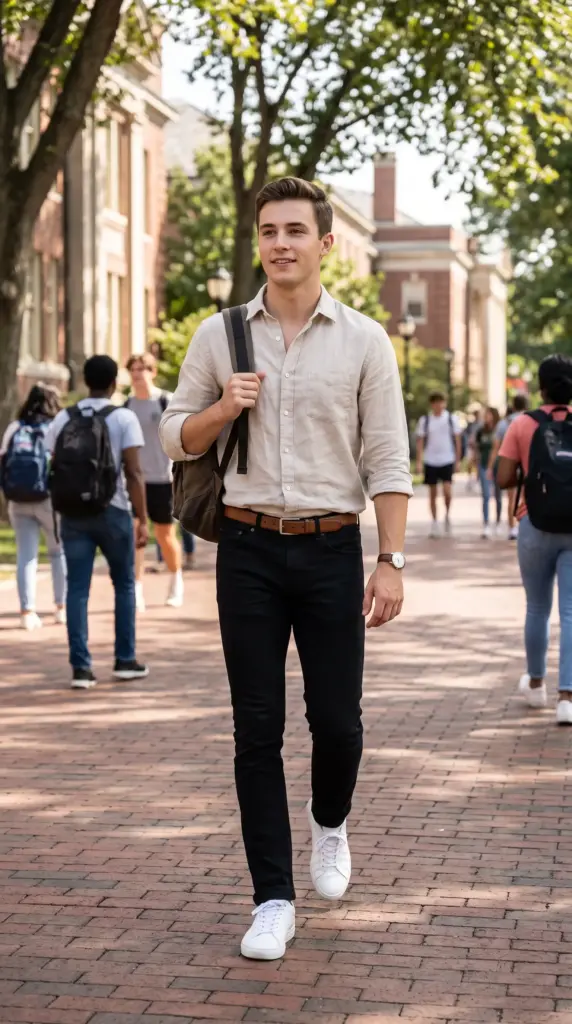 Linen Button-Up with Black Jeans