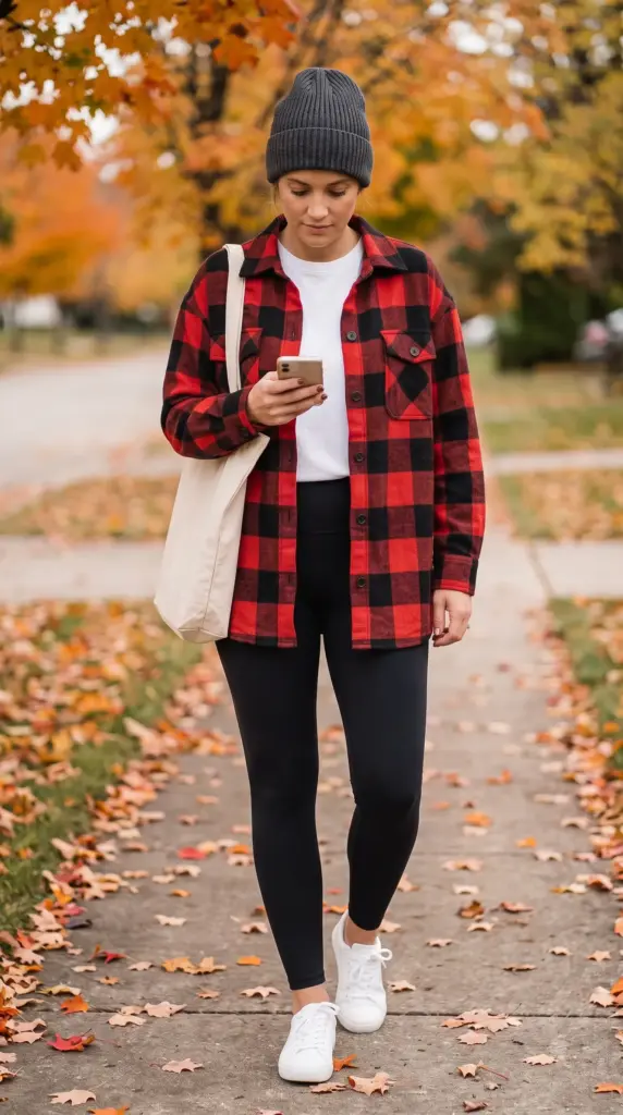 Plaid Shacket with Black Leggings