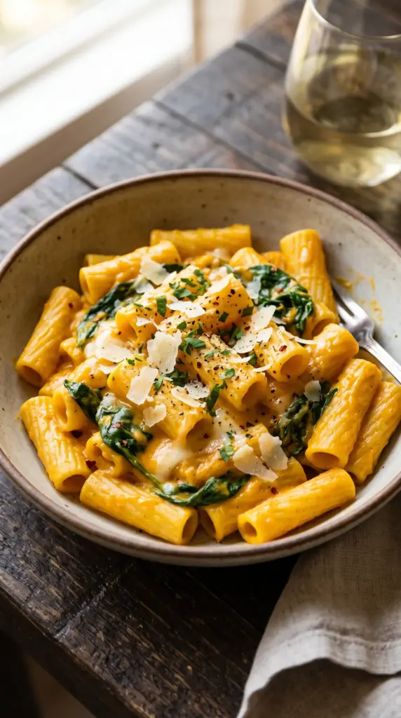 Pumpkin Pasta with Spinach and Parmesan