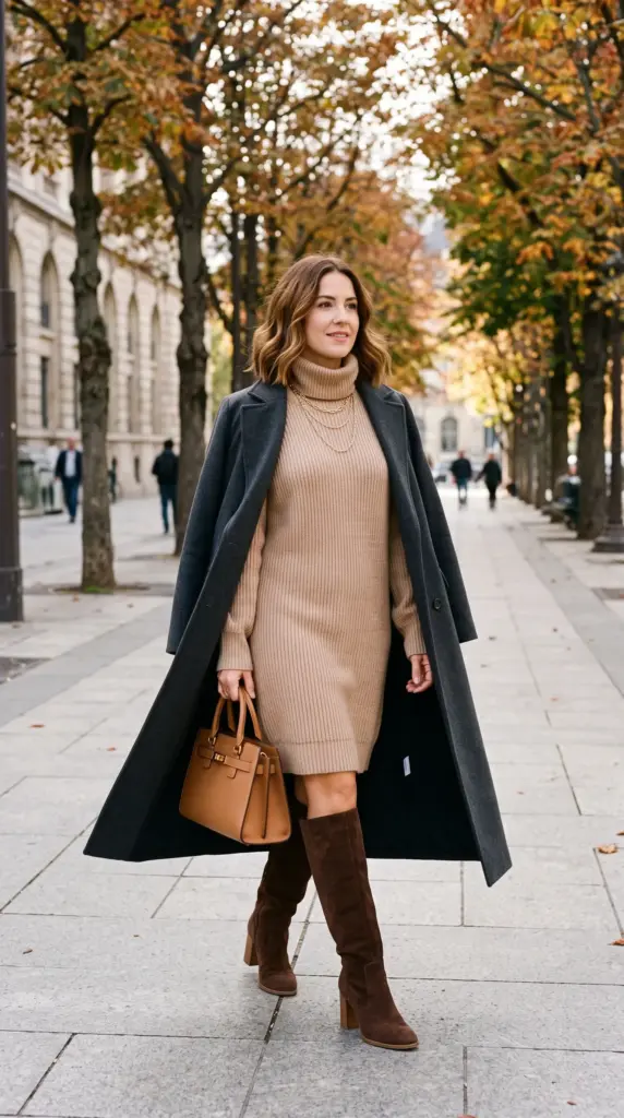 Sweater Dress with Knee-High Boots