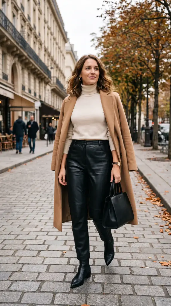 Turtleneck with Leather Pants