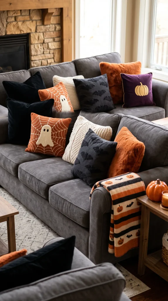  Add Black and Orange Throw Pillows