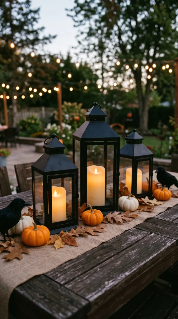 Black Lanterns with Flickering Candles