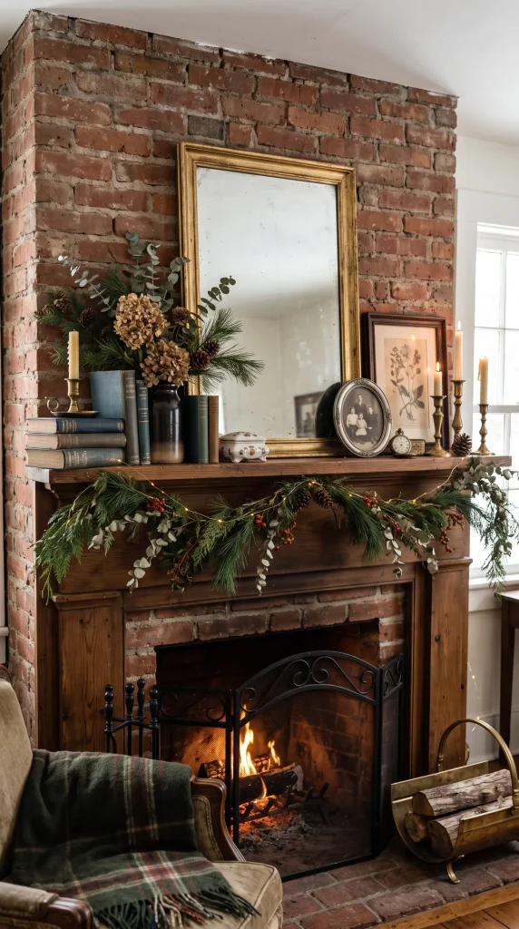 Vintage Winter Fireplace Display