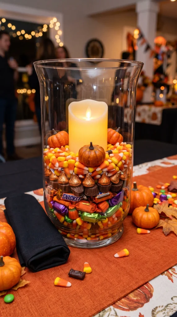 Candy-Filled Glass Hurricane Vase