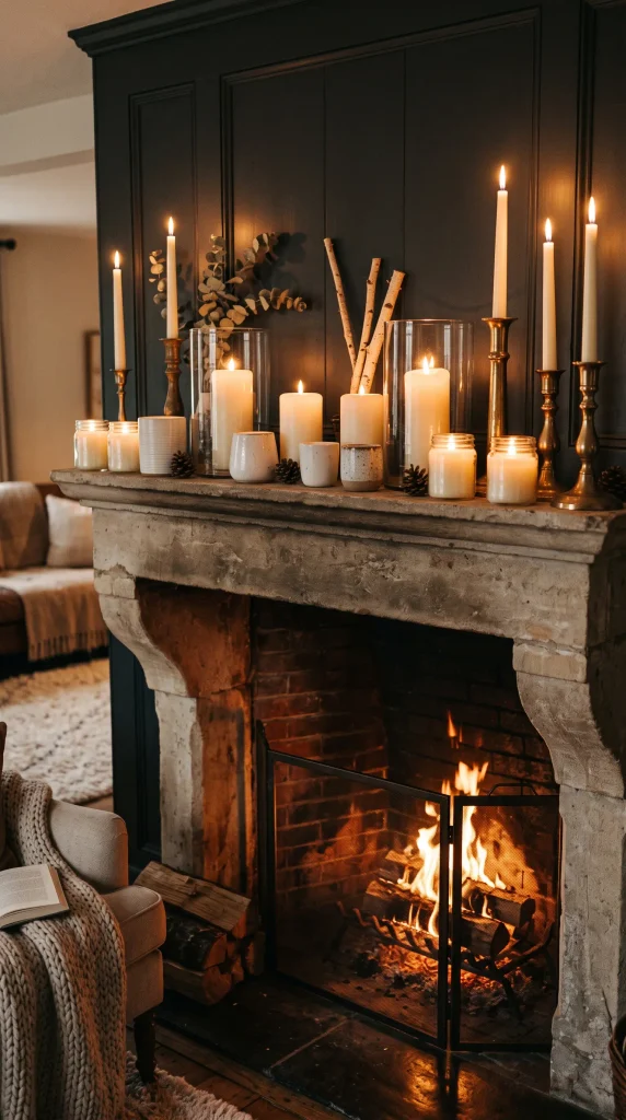 Cozy Candlelit Fireplace Mantel