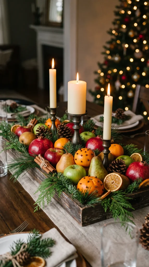 Christmas Fruit and Candle Arrangement
