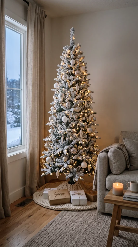Decorate a Corner With a Flocked Christmas Tree