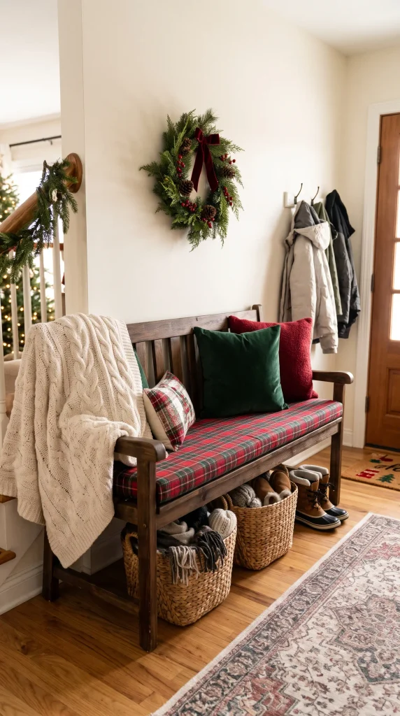 Add a Festive Bench with Cozy Textiles