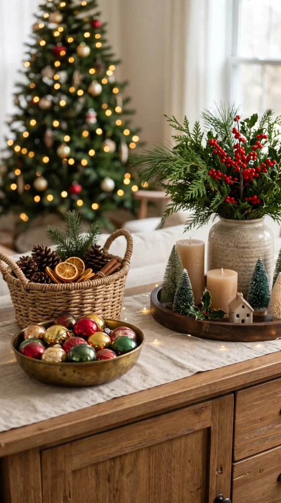 Use Baskets and Containers for Christmas Displays